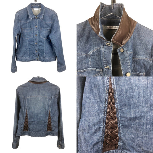 Dana Buchman Blue Denim Jacket With Faux Leather