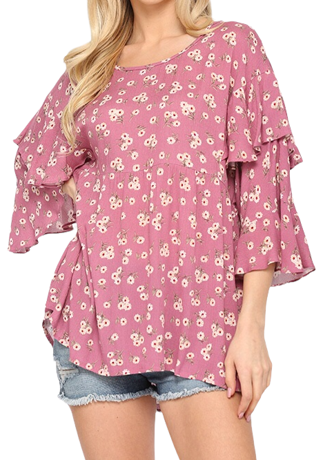 Tiered Ruffle Sleeve Floral Top