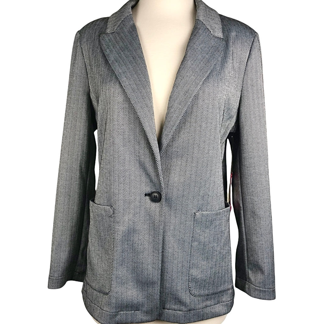 Vince Camuto Petite Black Herringbone Button Blazer Size 14P