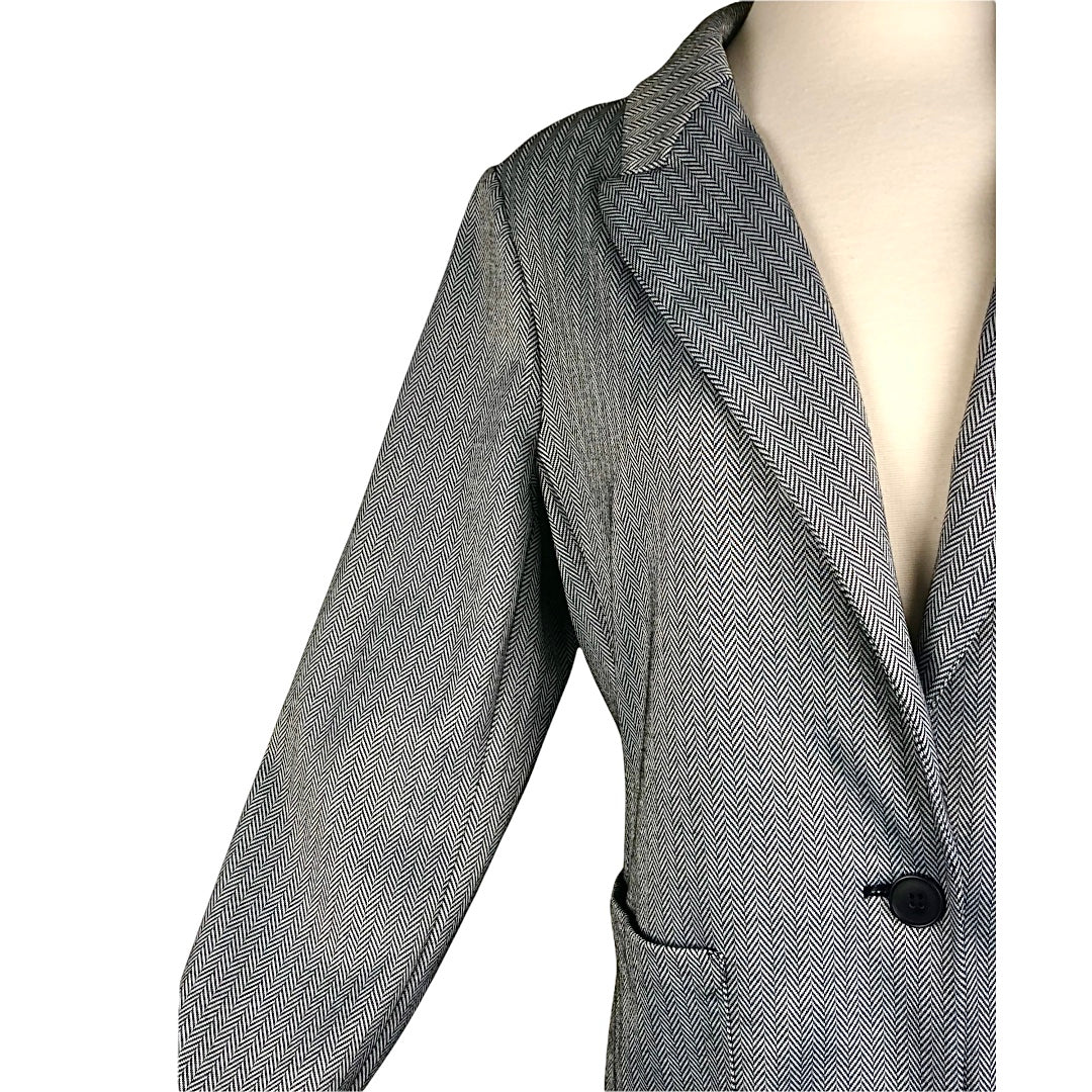 Vince Camuto Petite Black Herringbone Button Blazer