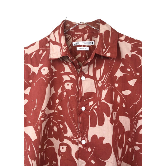 Zara Tropical Print Short Sleeve Button Down Shirt