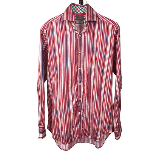 Thomas Dean Striped Button Down Shirt Red Size M