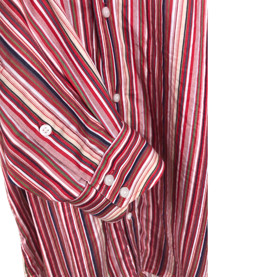 Thomas Dean Red Striped Long Sleeve Flip Cuff Button Up Shirt