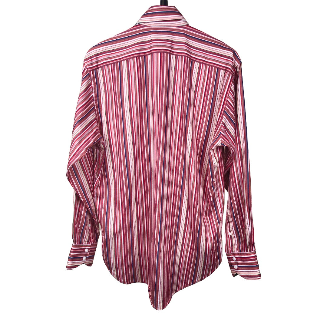 Thomas Dean Red Striped Long Sleeve Flip Cuff Button Up Shirt