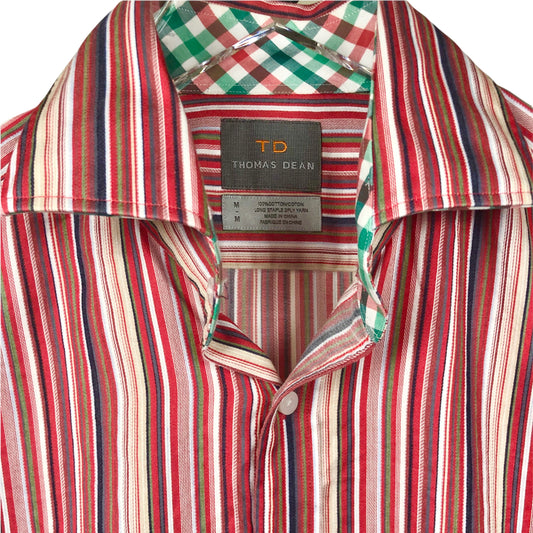 Thomas Dean Red Striped Long Sleeve Flip Cuff Button Up Shirt