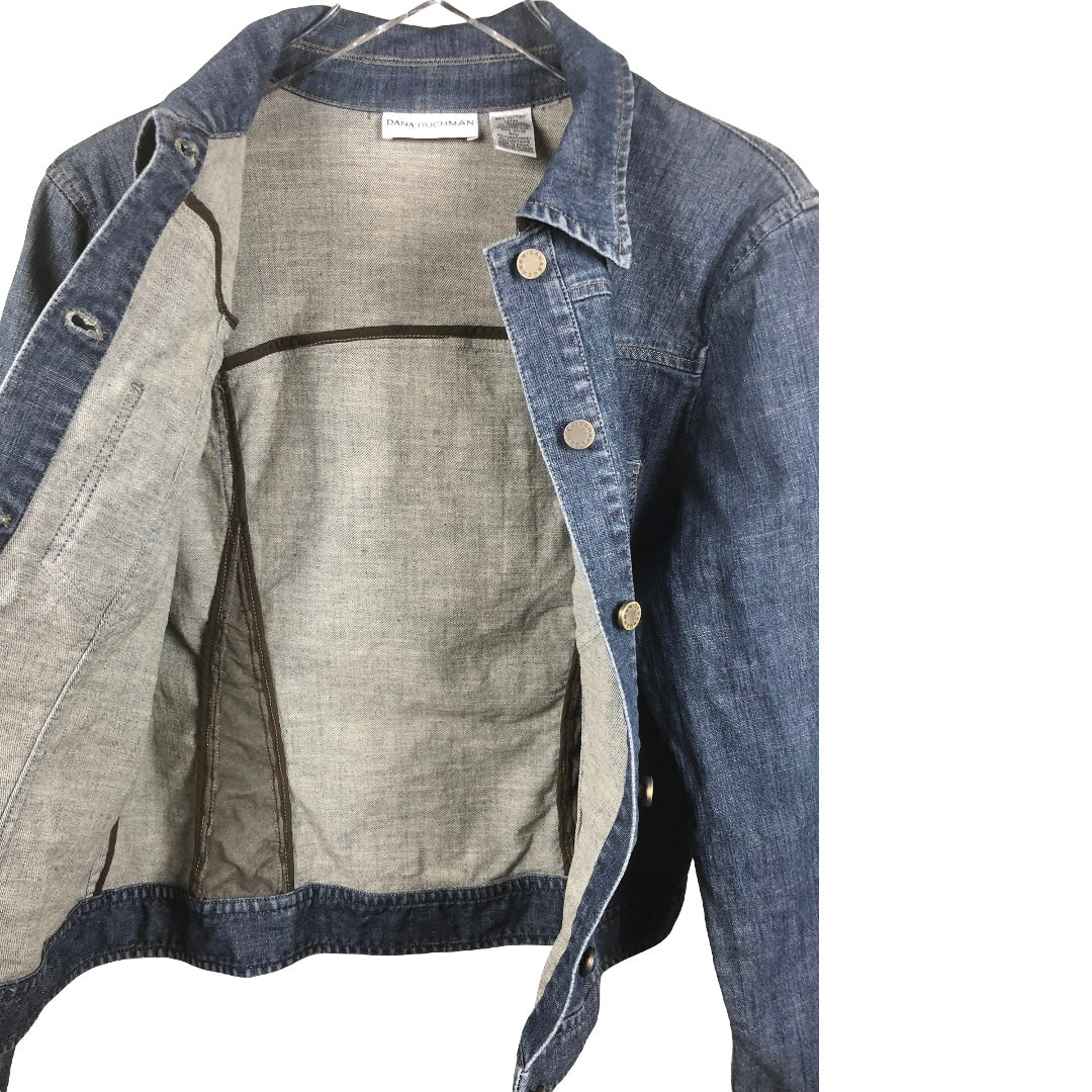 Dana Buchman Blue Denim Jacket With Faux Leather