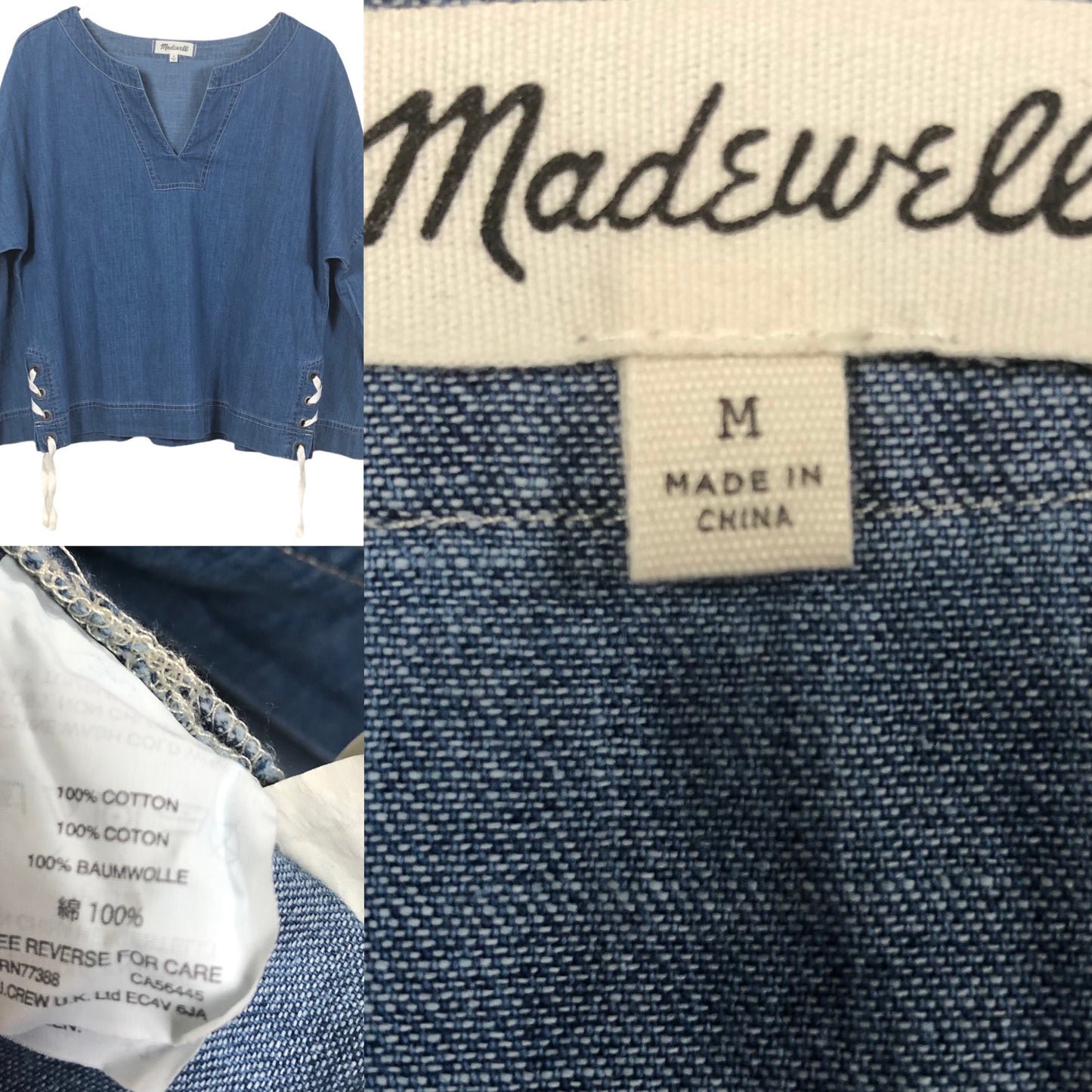 Madewell Blue Chambray Denim Lace Up Top