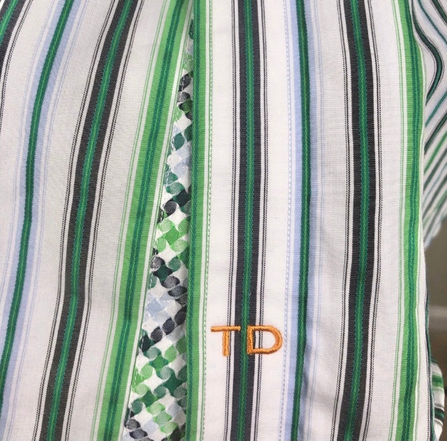 Thomas Dean Green Stripe Flip Cuff Button Up Shirt