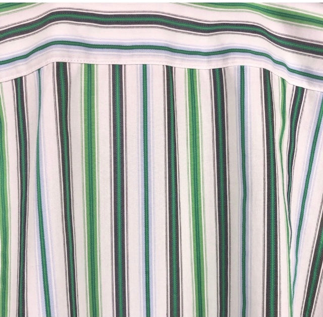 Thomas Dean Green Stripe Flip Cuff Button Up Shirt