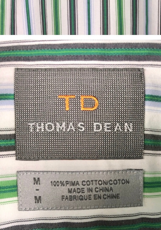 Thomas Dean Green Stripe Flip Cuff Button Up Shirt