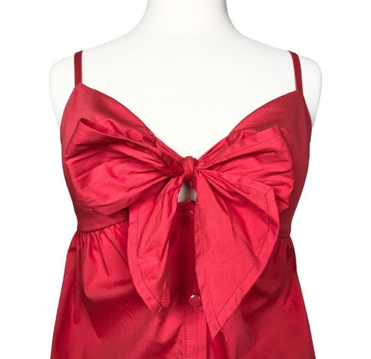 Ann Taylor Loft Tie and Button Front Red Top