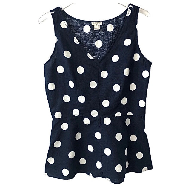 J.Crew Linen Peplum Polka Dot Top Size 00