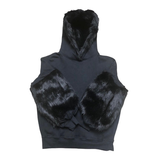 Express One Eleven Black Faux Fur Hoodie Size XS/TP