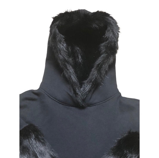 Express One Eleven Black Faux Fur Hoodie