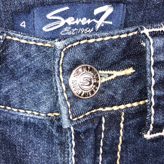 Seven7 Blue Embroidered Pocket Denim Shorts