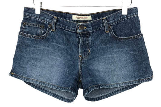 low rise blue denim shorts for women