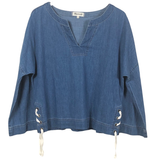 Madewell Blue Chambray Denim Lace Up Top Size M